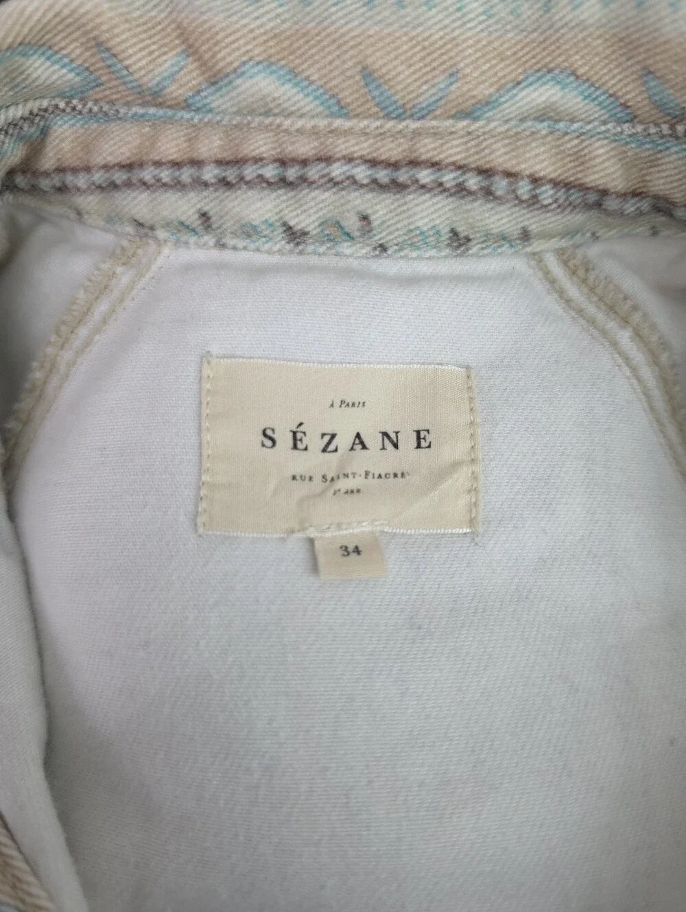 Sezane Ren Denim Southwestern Print Mini Dress